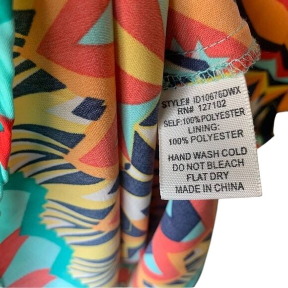 Pink Owl Mini Dress Size Large Southwest Aztec Ruffle Tunic Front Geometric - Picture 9 of 9